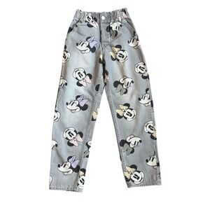 H&M Disney Minnie Mouse Gray Relaxed Fit Paper Bag Jeans Kids Size 10 Denim